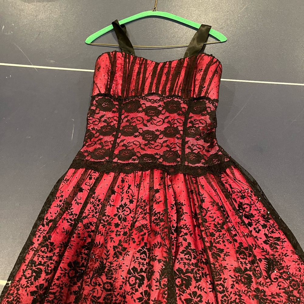 Taboo Hot Pink and Black Lace Mini Dress
